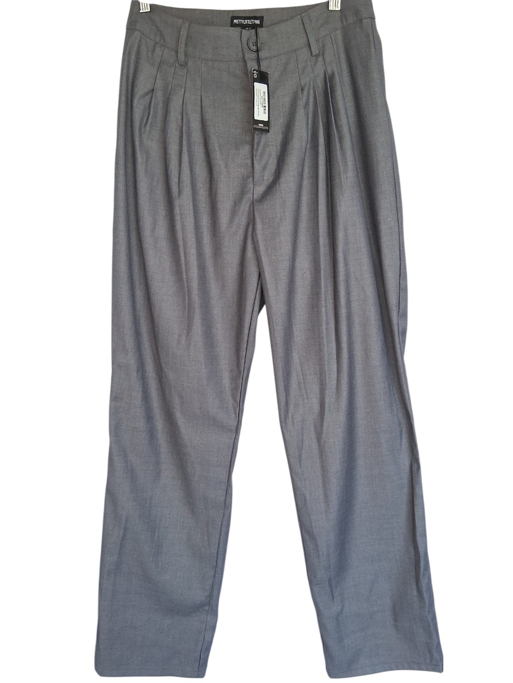 PrettyLittleThing Gray Pleated Wide-Leg Trousers